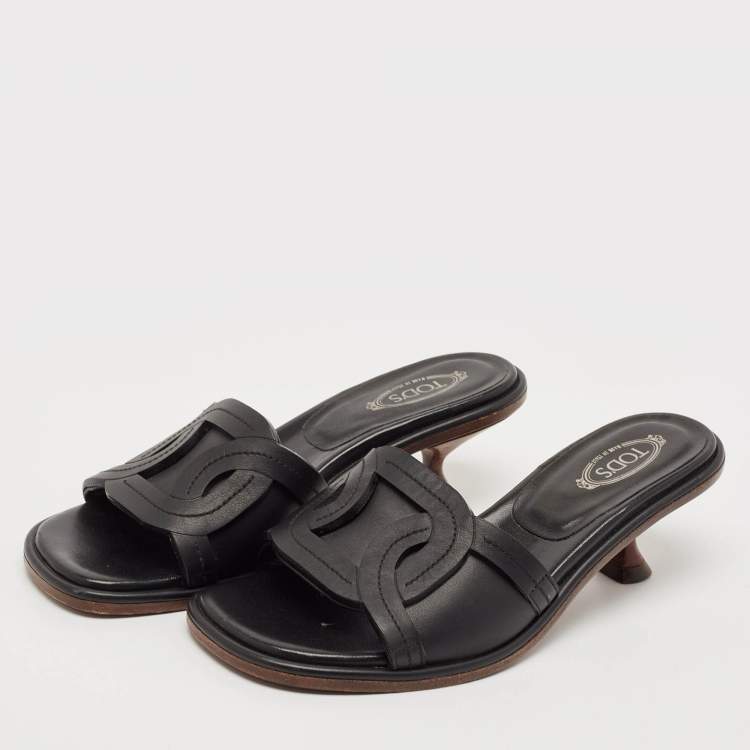 Pre Owned Tod's Black Leather Slide Sandals Size 37