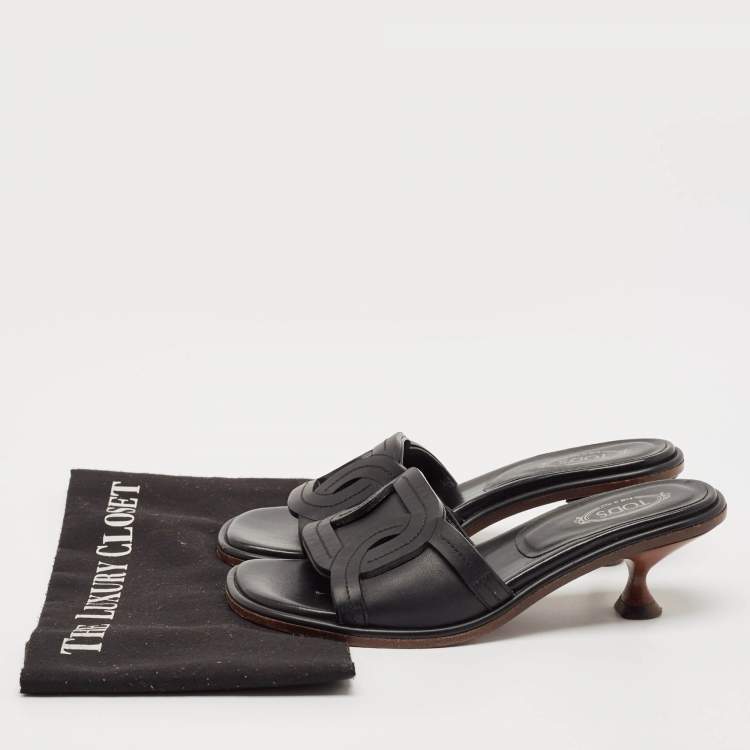 Pre Owned Tod's Black Leather Slide Sandals Size 37