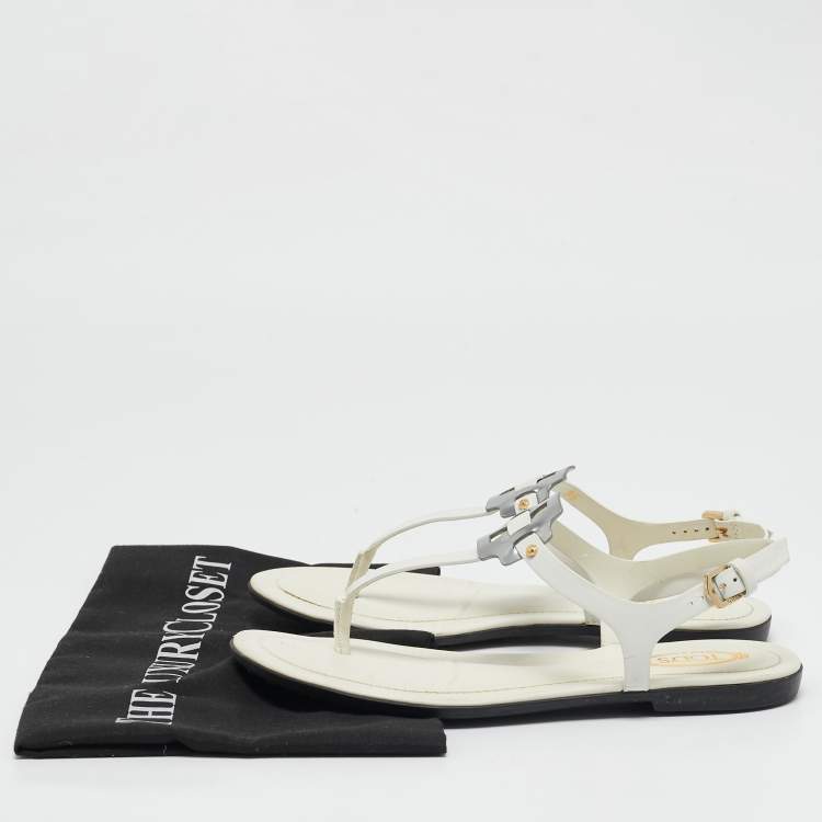Pre Owned Tod's White Leather Thong Slingback Flat Sandals Size 35