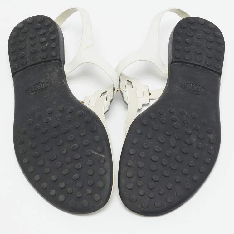 Pre Owned Tod's White Leather Thong Slingback Flat Sandals Size 35
