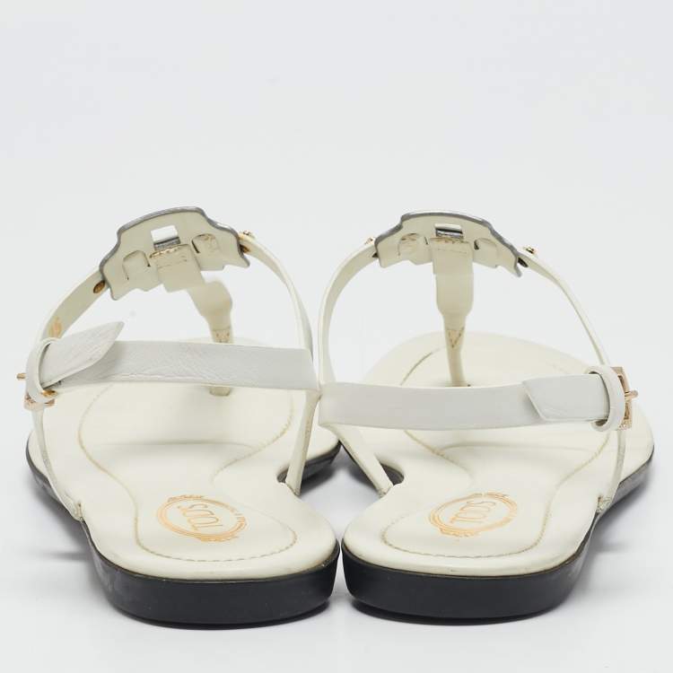 Pre Owned Tod's White Leather Thong Slingback Flat Sandals Size 35
