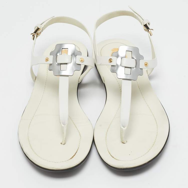 Pre Owned Tod's White Leather Thong Slingback Flat Sandals Size 35