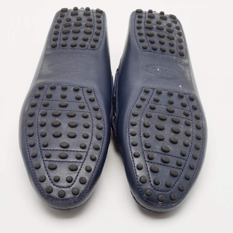 Pre Owned Tod's Navy Blue Leather Slip On Loafers Size 40