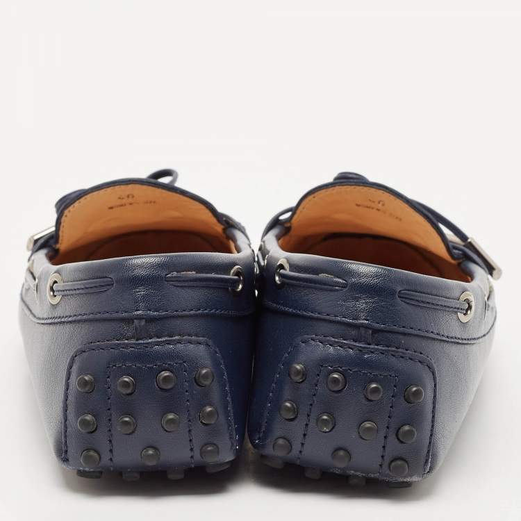 Pre Owned Tod's Navy Blue Leather Slip On Loafers Size 40