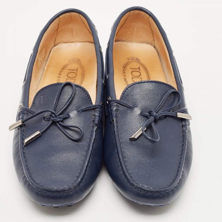 Pre Owned Tod's Navy Blue Leather Slip On Loafers Size 40