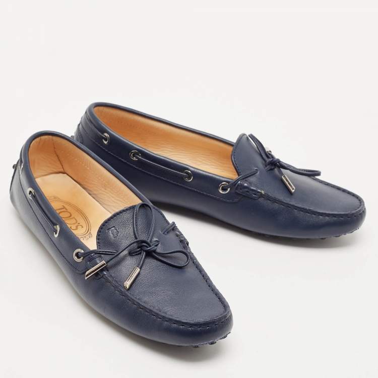 Pre Owned Tod's Navy Blue Leather Slip On Loafers Size 40