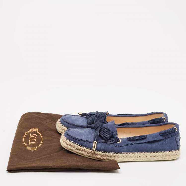 Pre Owned Tod's Blue Suede Slip On Espadrille Loafers Size 39