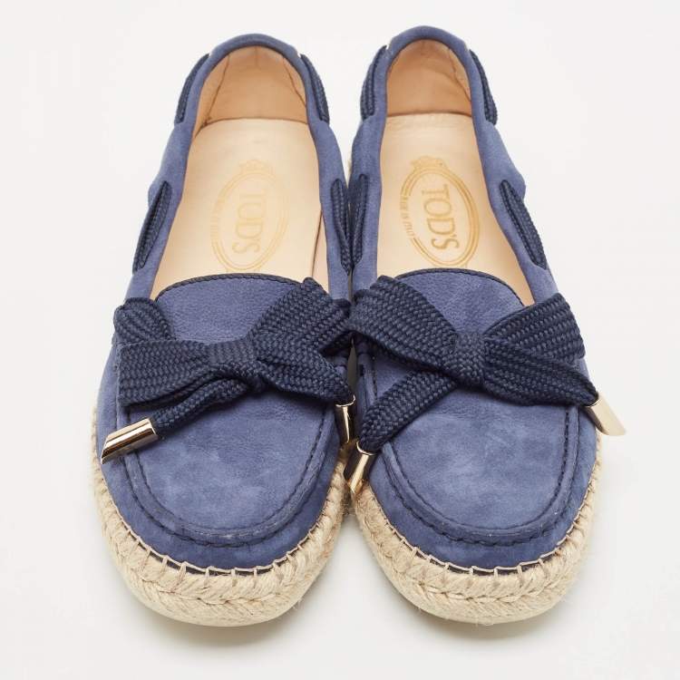 Pre Owned Tod's Blue Suede Slip On Espadrille Loafers Size 39