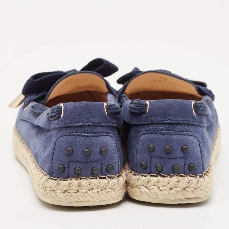 Pre Owned Tod's Blue Suede Slip On Espadrille Loafers Size 39