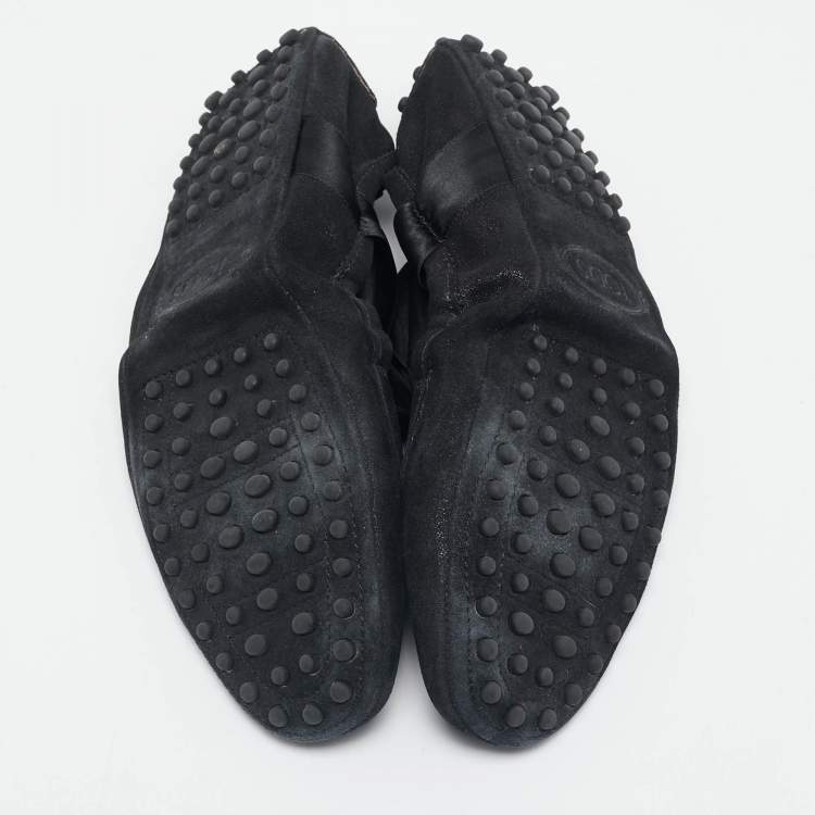 Pre Owned Tod's Black Suede Scrunch Ribbon Ballet Flats Size 38.5