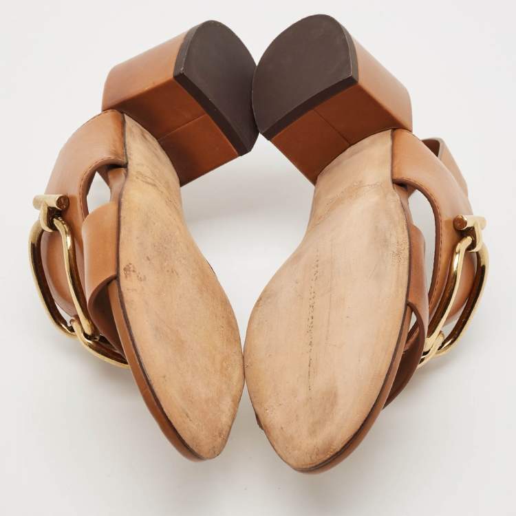 Pre Owned Tod's Brown Leather Slingback Block Heel Sandals Size 37