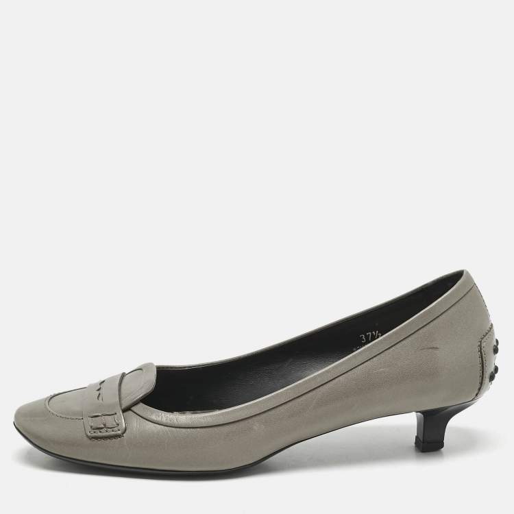 Pre Owned Tod's Green Leather Loafer Pumps Size 37.5