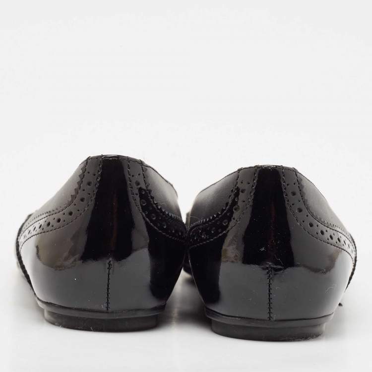 Pre Owned Tod's Black Leather and Patent Leather Ballet Flats Size 37.5