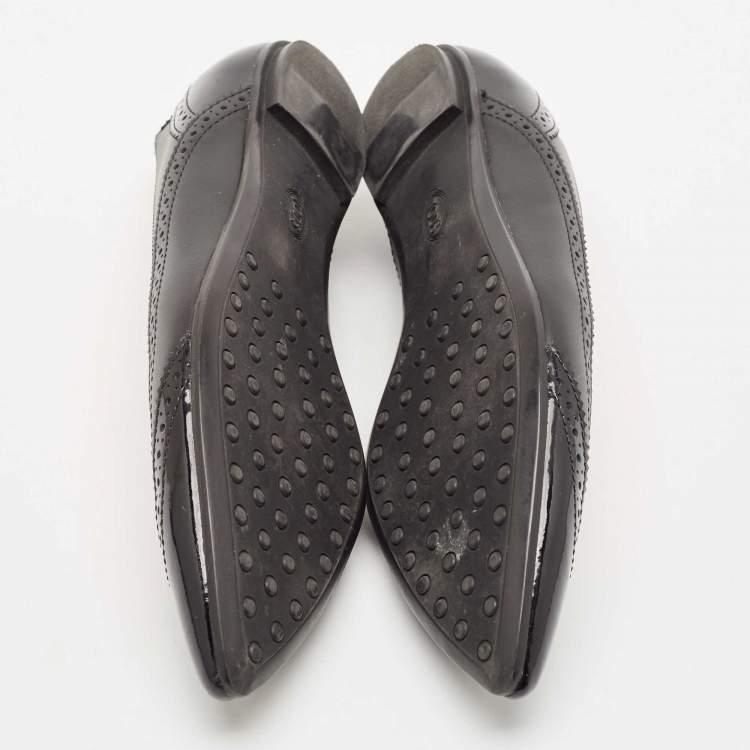 Pre Owned Tod's Black Leather and Patent Leather Ballet Flats Size 37.5