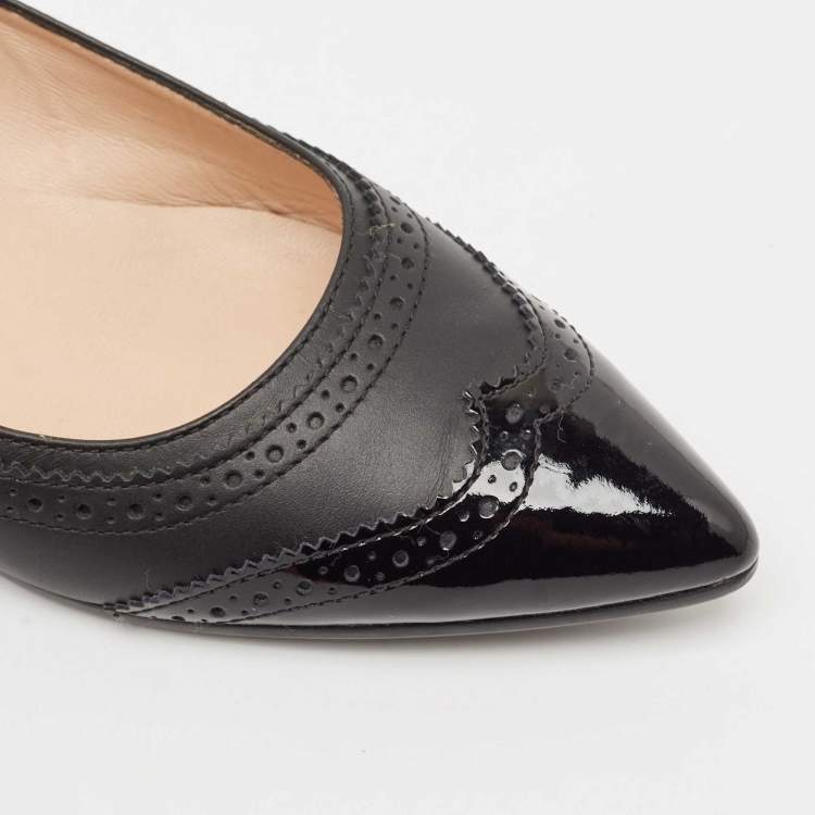 Pre Owned Tod's Black Leather and Patent Leather Ballet Flats Size 37.5