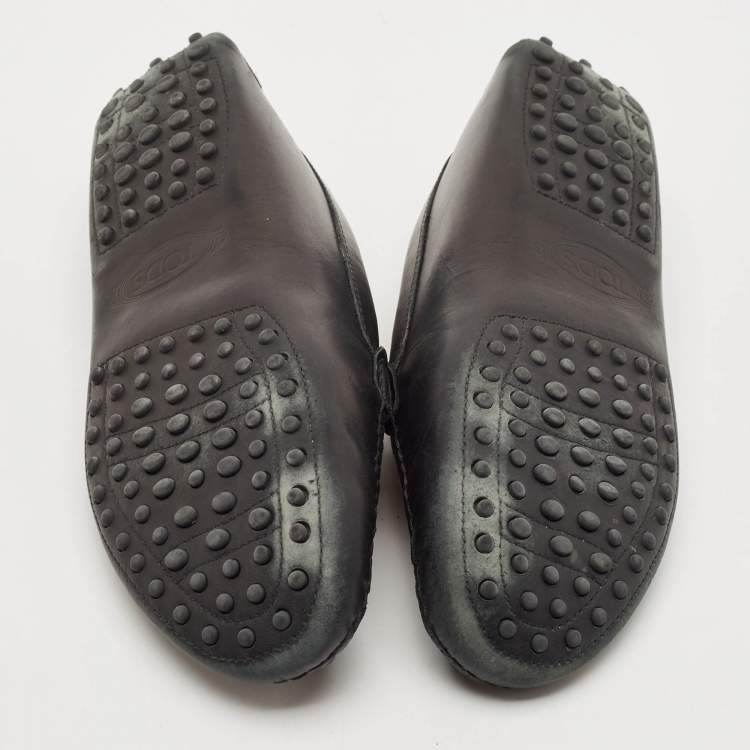 Pre Owned Tod's Black Leather Bow Slip On Loafers Size 39.5