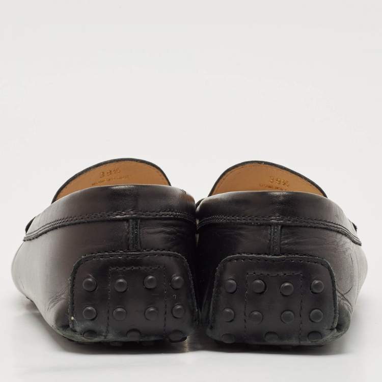 Pre Owned Tod's Black Leather Bow Slip On Loafers Size 39.5