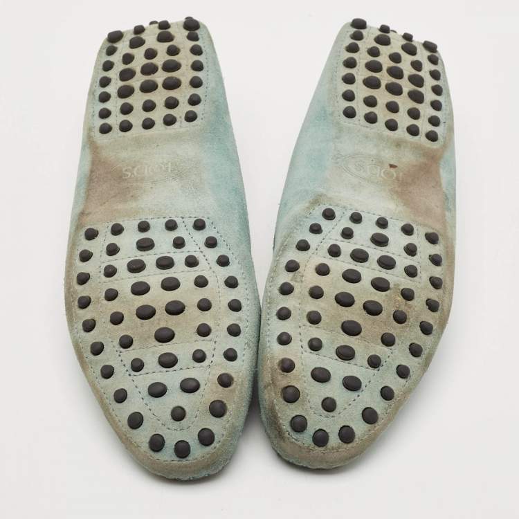 Pre Owned Tod's Aqua Suede Driver Loafers Size 38.5