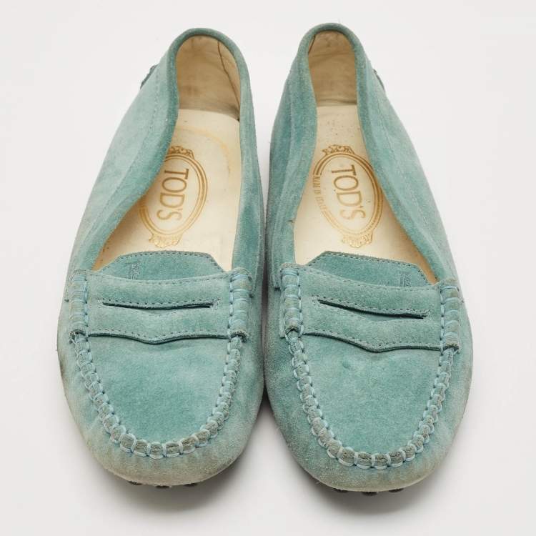 Pre Owned Tod's Aqua Suede Driver Loafers Size 38.5