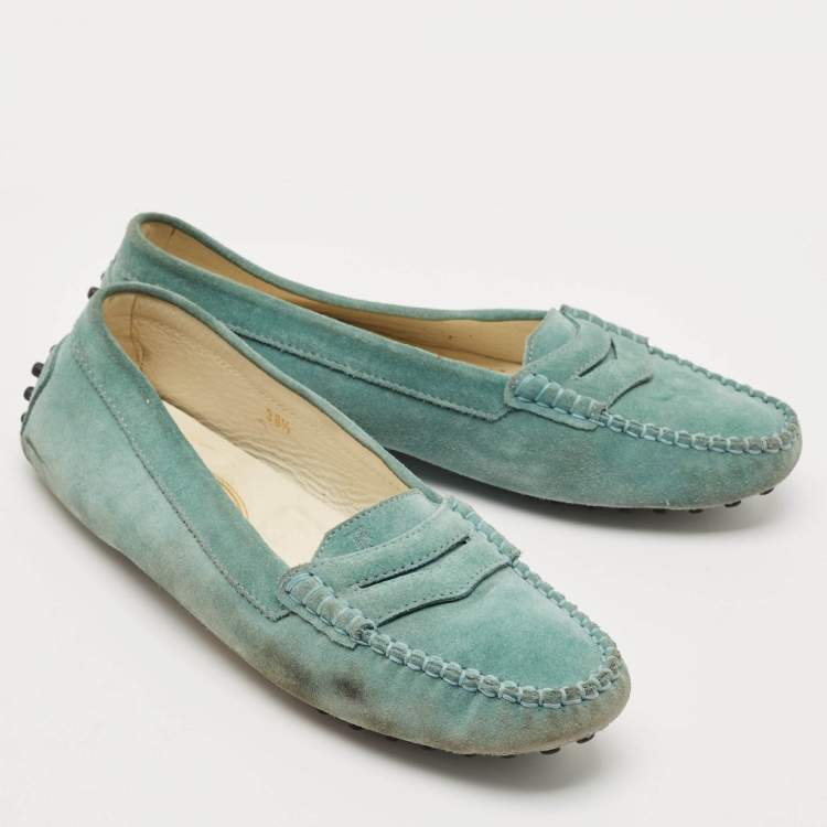 Pre Owned Tod's Aqua Suede Driver Loafers Size 38.5