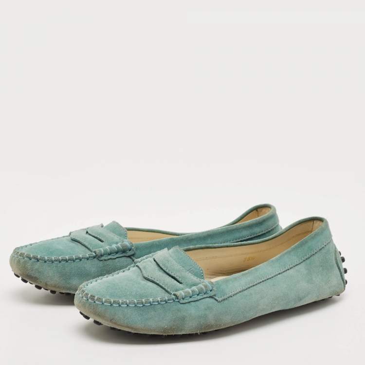 Pre Owned Tod's Aqua Suede Driver Loafers Size 38.5