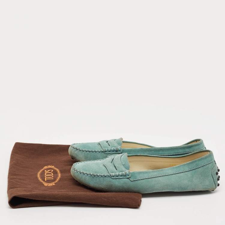 Pre Owned Tod's Aqua Suede Driver Loafers Size 38.5