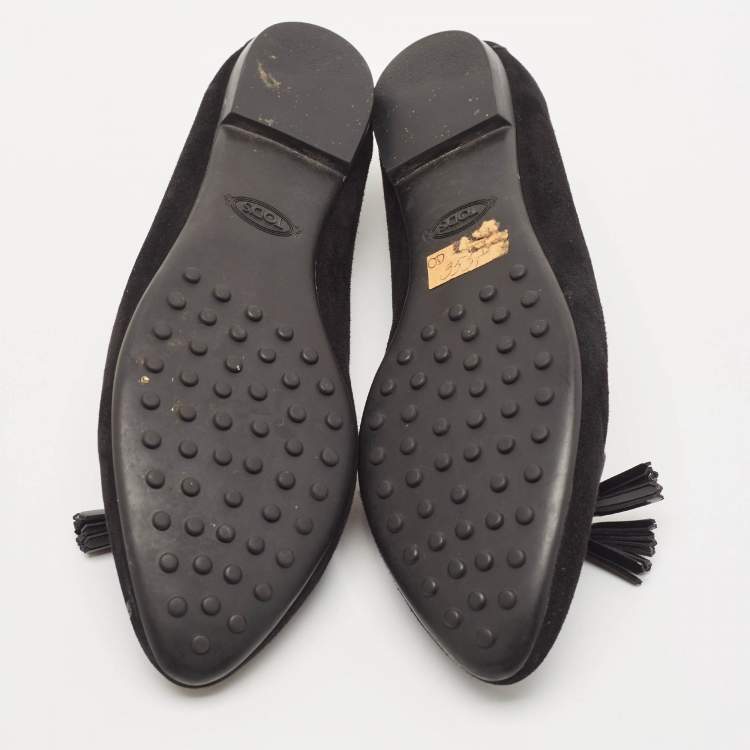 Pre Owned Tod's Black Suede Smoking Slippers Size 38