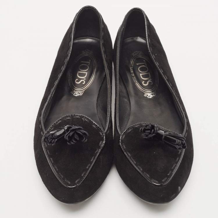 Pre Owned Tod's Black Suede Smoking Slippers Size 38