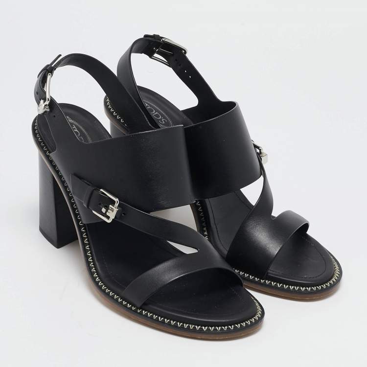 Pre Owned Tod's Black Leather Open Toe Ankle Strap Sandals Size 40