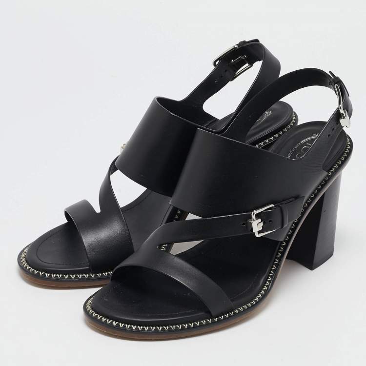 Pre Owned Tod's Black Leather Open Toe Ankle Strap Sandals Size 40