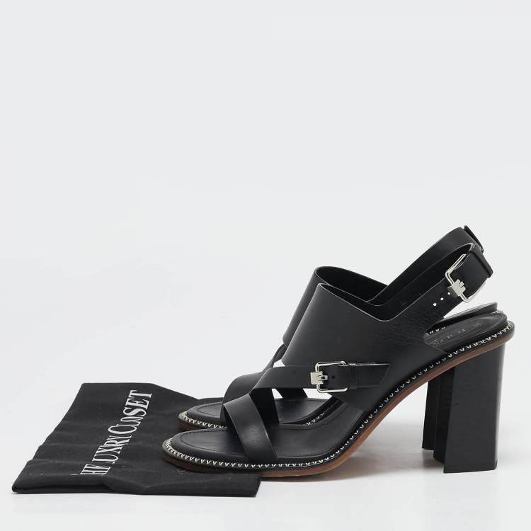 Pre Owned Tod's Black Leather Open Toe Ankle Strap Sandals Size 40