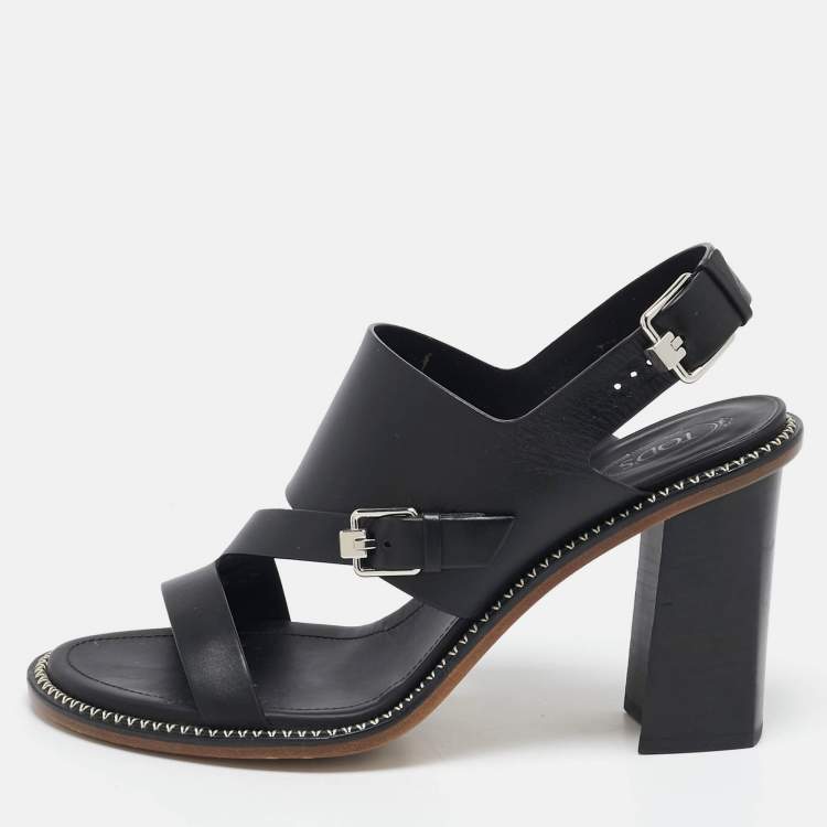 Pre Owned Tod's Black Leather Open Toe Ankle Strap Sandals Size 40
