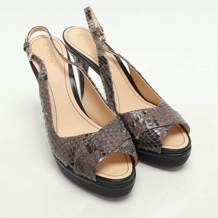 Pre Owned Tod's Brown/Grey Python Slingback Platform Pumps Size 40