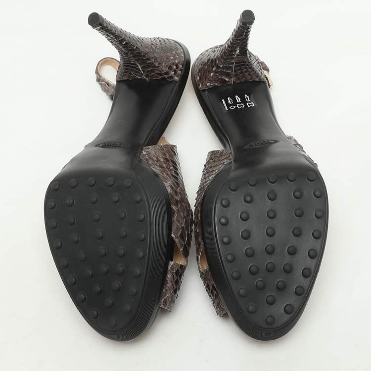 Pre Owned Tod's Brown/Grey Python Slingback Platform Pumps Size 40