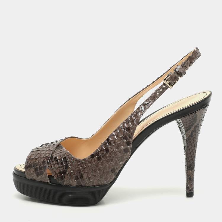 Pre Owned Tod's Brown/Grey Python Slingback Platform Pumps Size 40