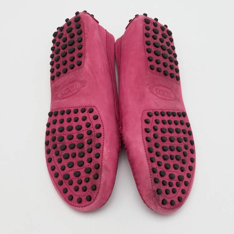 Pre Owned Tod's Rose Pink Nubuck Leather Penny Slip On Loafers Size 38