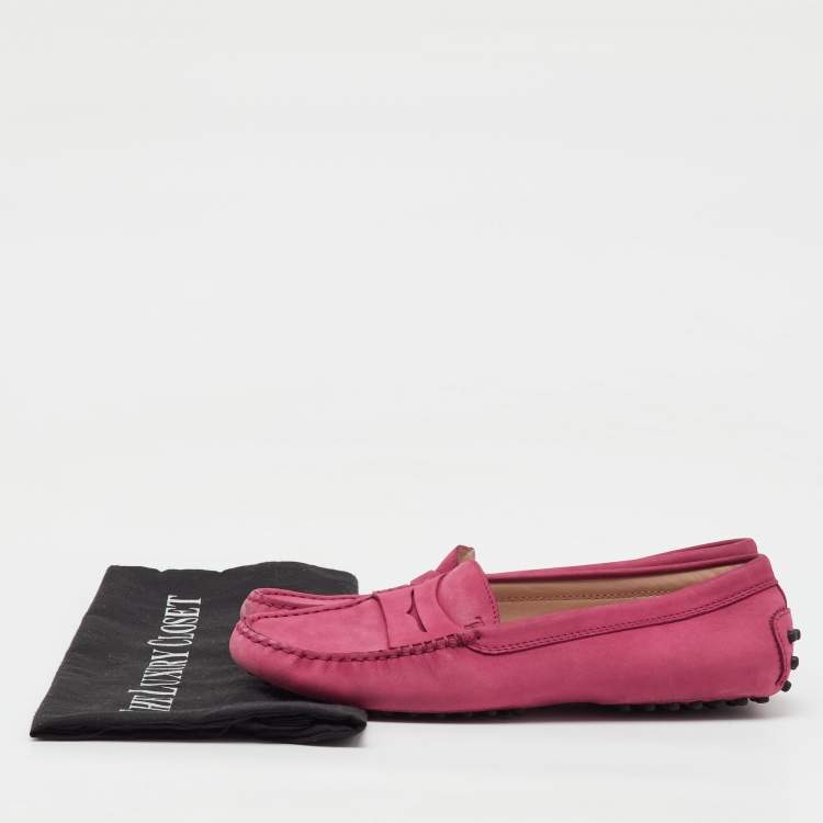Pre Owned Tod's Rose Pink Nubuck Leather Penny Slip On Loafers Size 38