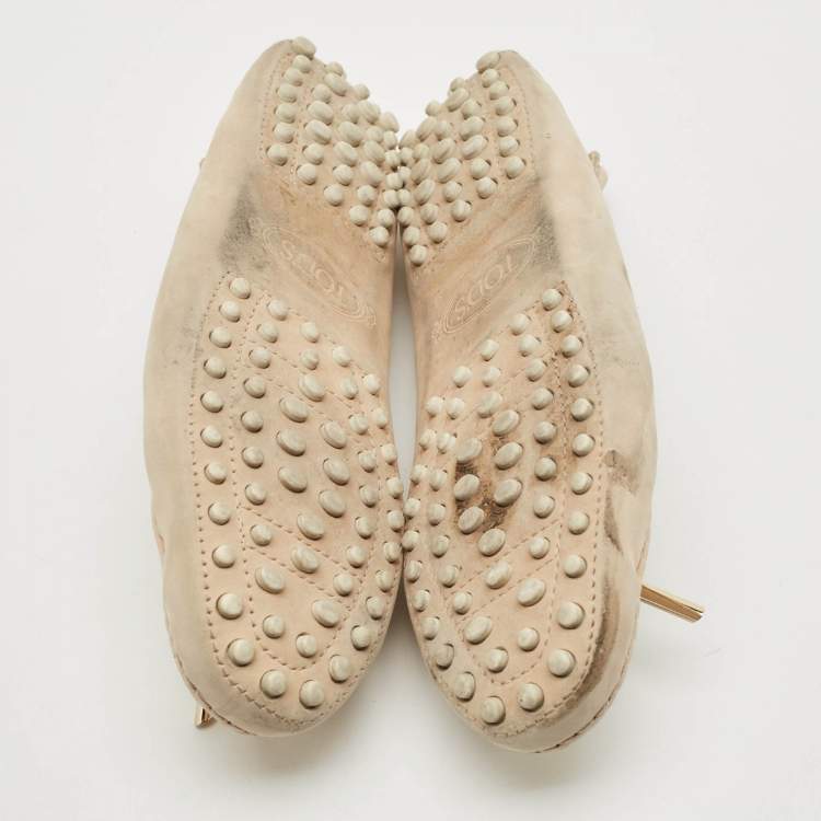 Pre Owned Tod's Beige Nubuck Leather Tied Lace Loafers Size 37