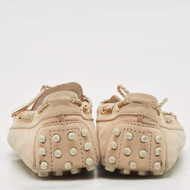 Pre Owned Tod's Beige Nubuck Leather Tied Lace Loafers Size 37