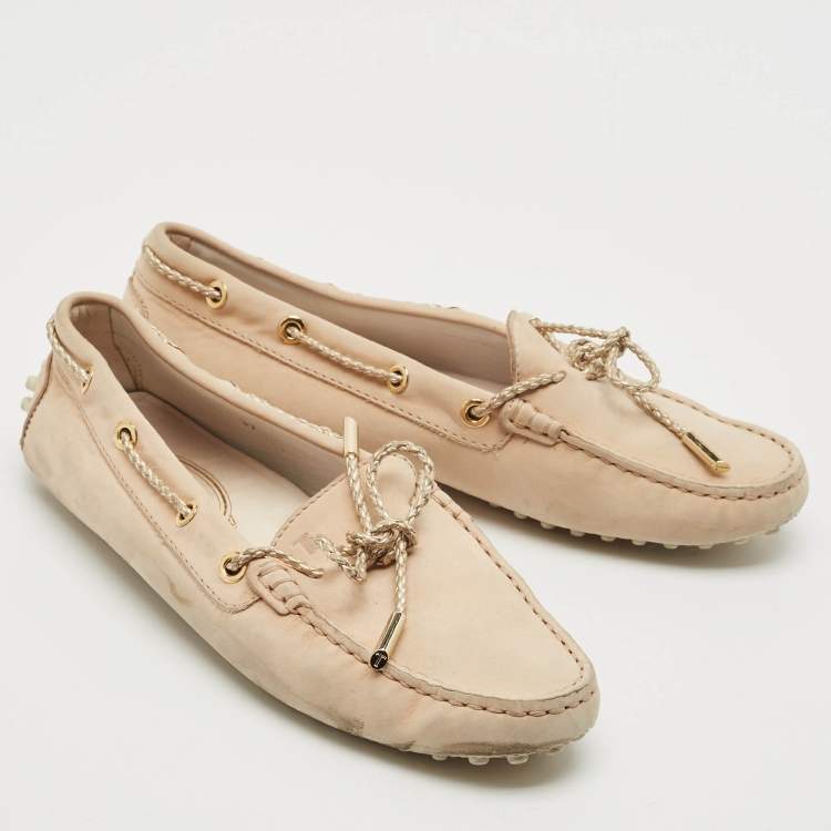 Pre Owned Tod's Beige Nubuck Leather Tied Lace Loafers Size 37
