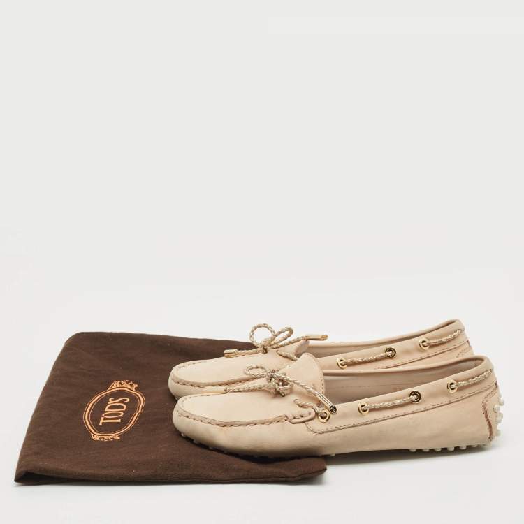 Pre Owned Tod's Beige Nubuck Leather Tied Lace Loafers Size 37