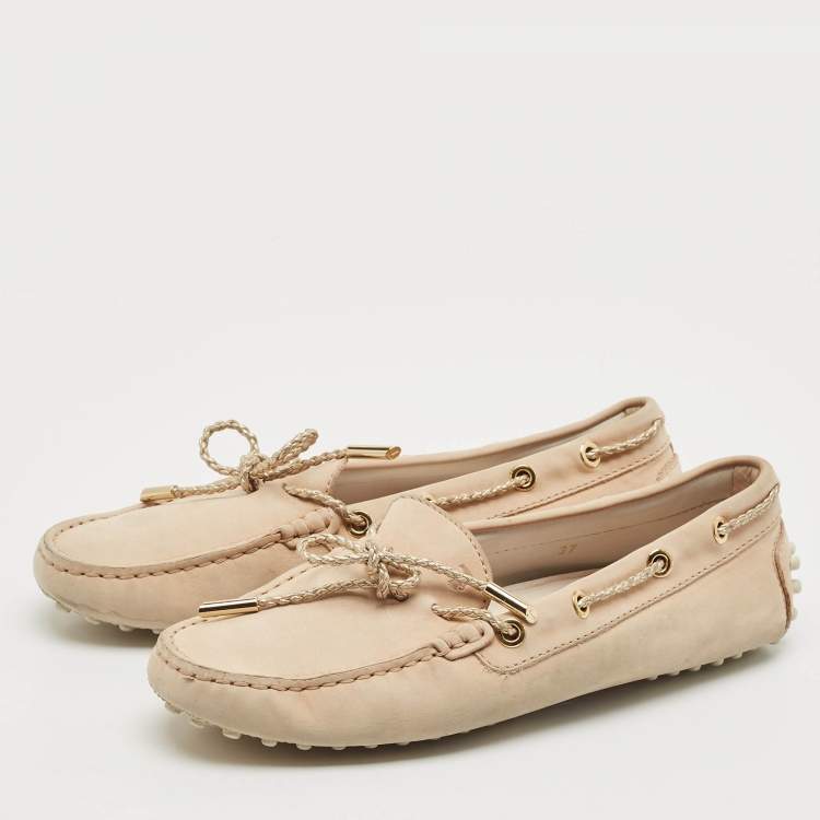 Pre Owned Tod's Beige Nubuck Leather Tied Lace Loafers Size 37