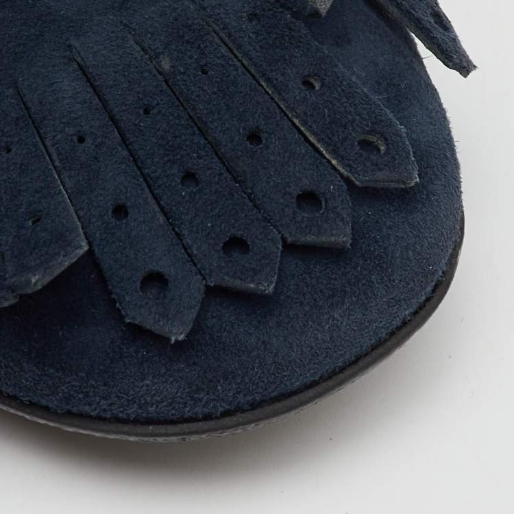 Pre Owned Tod's Navy Blue Suede Tassel Bow Round Toe Pumps Size 39.5