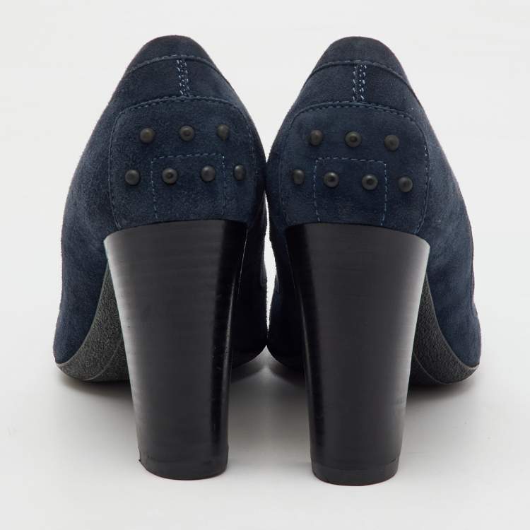 Pre Owned Tod's Navy Blue Suede Tassel Bow Round Toe Pumps Size 39.5
