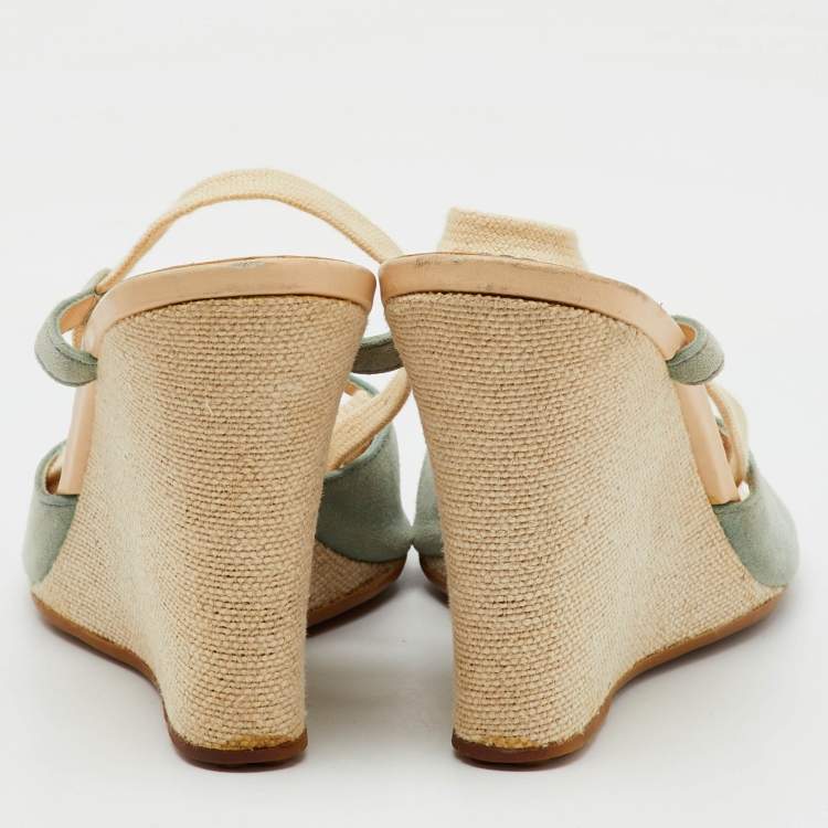 Pre Owned Tod's Pale Blue Suede Ankle Wrap Wedge Sandals Size 39