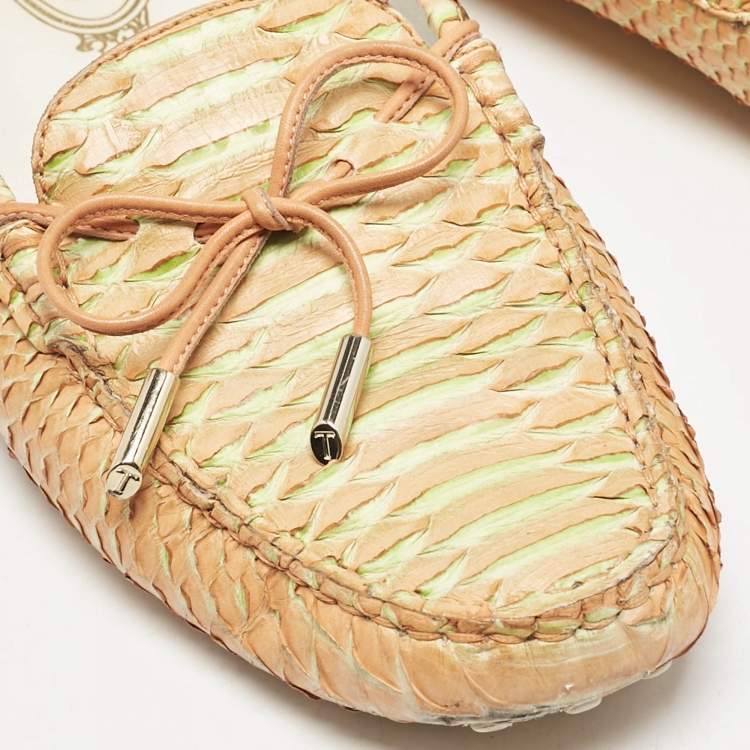Pre Owned Tod's Yellow/Orange Python Leather Penny Loafers Size 41
