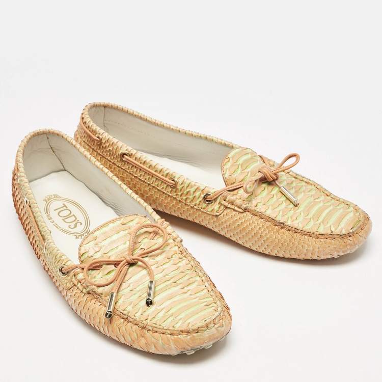 Pre Owned Tod's Yellow/Orange Python Leather Penny Loafers Size 41