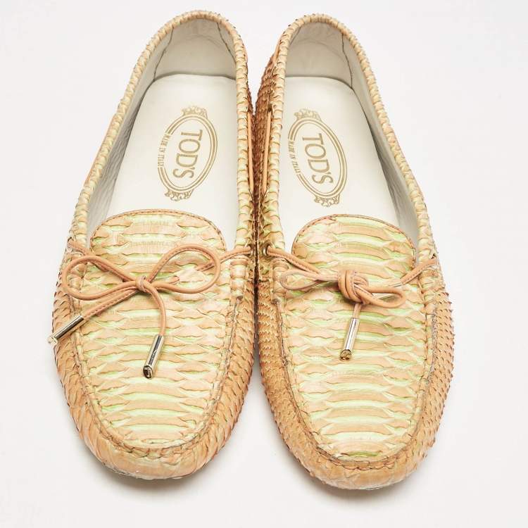 Pre Owned Tod's Yellow/Orange Python Leather Penny Loafers Size 41