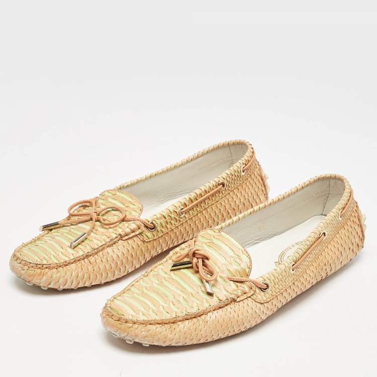 Pre Owned Tod's Yellow/Orange Python Leather Penny Loafers Size 41