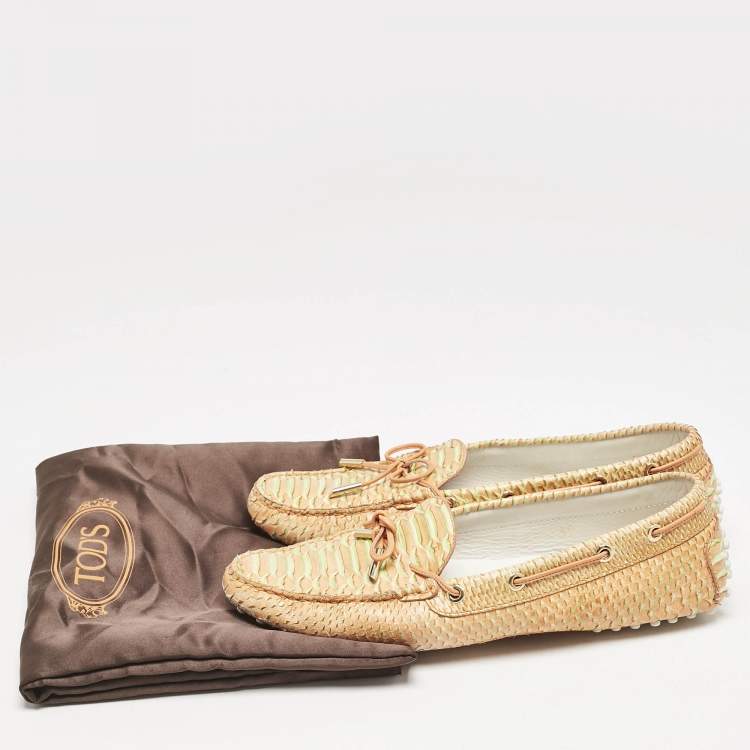 Pre Owned Tod's Yellow/Orange Python Leather Penny Loafers Size 41